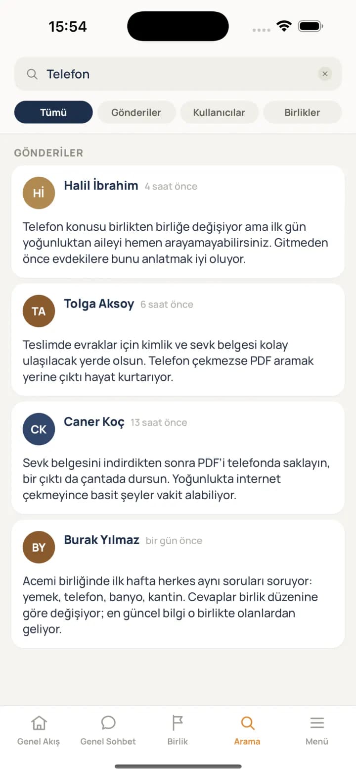 Tertip uygulamasında telefon araması sonuç ekranı
